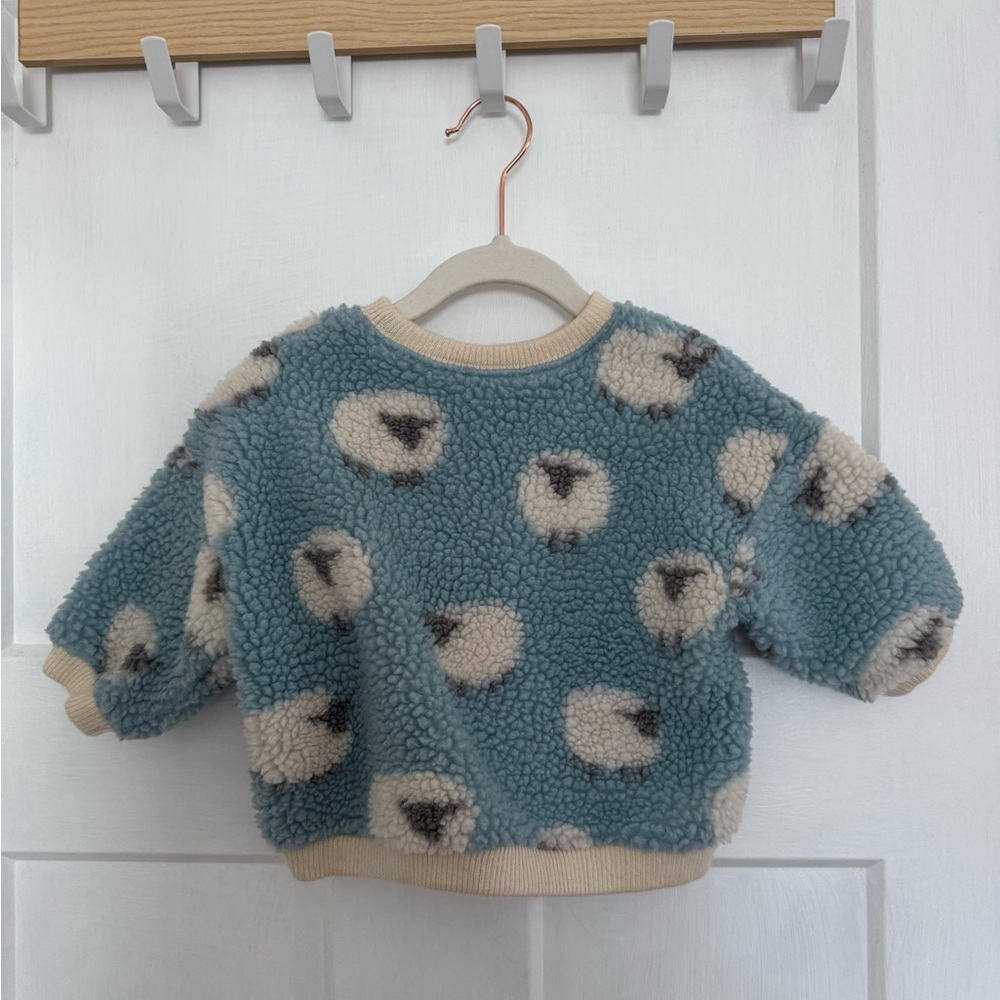 Milkteeth Cozy Blue and Cream Sheep Sweater